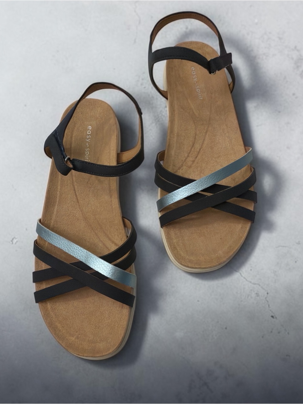 Easy Spirit Blue and Silver Strappy Slingback Sandals